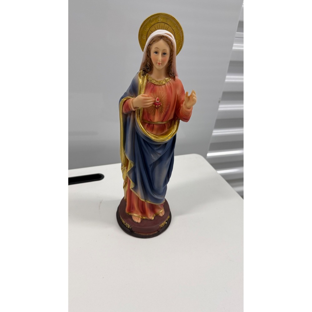 Immaculate Heart of Mary Statue 12" Blessed Virgin Mary Religious Figurine Blue